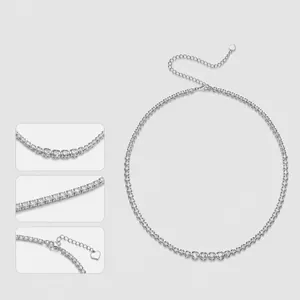 Elegant S925 sterling silver moissanite tennis necklace featuring sparkling round cut stones