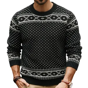 Jersey de punto Fair Isle retro para hombre con estampado jacquard nórdico y cuello redondo