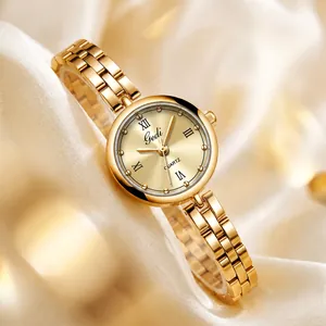 Elegante orologio a bracciale in quarzo dorato Gedi vintage da donna con numeri romani classici