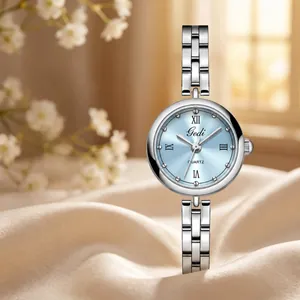 Elegante orologio a bracciale Gedi vintage per donna con quadrante blu e cinturino argento