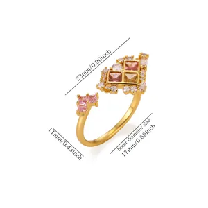 Detailed measurement dimensions for the pink zircon gold-plated stainless steel open ring