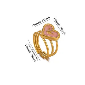 Detailed size specifications for the heart-shaped gold-plated stainless steel ring