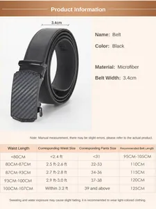 Guide des tailles et spécifications pour ceinture homme à boucle automatique noire 3,4cm