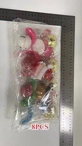 8PCS Christmas ornaments set with Santa plushies and golden bells in packaging