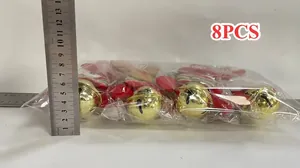 Package of 8 Christmas Santa Claus doll ornaments with gold bells and ruler scale