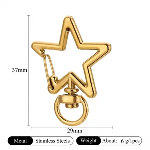 Star shaped stainless steel lobster clasp in gold finish with 37mm and 29mm dimensions