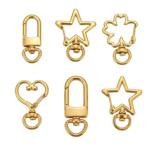 Set of premium gold stainless steel lobster clasps in star, heart, and flower shapes