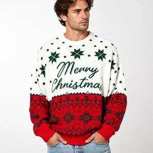 Heren Retro Kerst Jacquard Gebreide Trui Lange Mouwen Ronde Hals Pullover Feestelijke Top Kerstmis Gebreide Kleding
