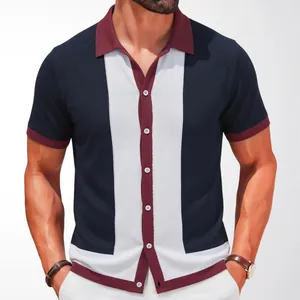 Herren Strick-Poloshirt mit Farbblock-Design, vertikalen Streifen und Kontrastbesatz