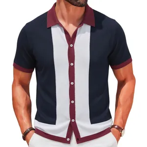 Modisches Herren-Strick-Poloshirt im Farbblock-Design mit Knopfleiste und schmaler Passform