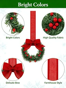 Detail view of mini Christmas wreath with red bow and artificial berries