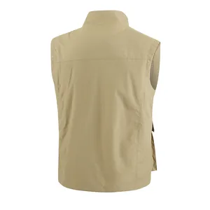 Professional men's khaki quick-dry outdoor fishing vest shown from the back view
