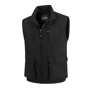 Premium black multi-pocket outdoor fishing vest for men featuring quick-dry breathable fabric