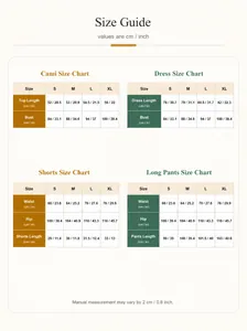 Size guide for women's 4-piece ice silk pajama set with cami, dress and pants.