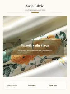 Close-up detail of smooth floral satin fabric for elegant women's pajama set