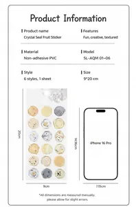 Detailed view of translucent faux wax seal stickers with phone for size comparison.