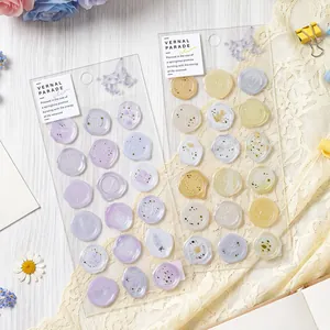 Semi-transparent faux wax seal stickers with floral patterns for decorative sealing