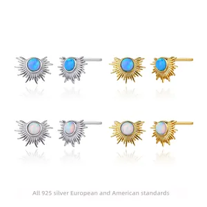 925 Sterling Ασημένια Σκουλαρίκια Καρφωτά Με Τεχνητό Οπάλιο Στρας Γαλβανισμένο Μινιμαλιστικό Βίντατζ Ηλιοτρόπιο Κοσμήματα για Γυναίκες