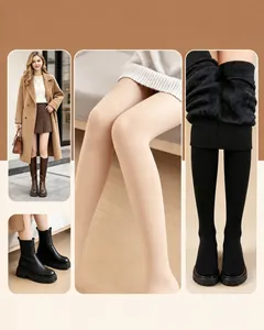 Vue détaillée des leggings thermiques doublés polaire 200g en beige et noir