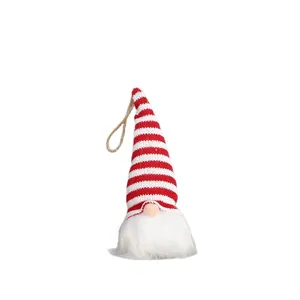 Gnomo di Natale decorativo con cappello a righe rosse e bianche e cordino