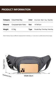 Comprehensive size specifications for the waterproof multi-functional outdoor waist bag