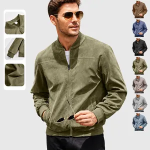 Heren Casual Suède Jas Staande Kraag Rits Effen Kleur Lange Mouw Bovenkleding Slim Fit Mode Streetwear Bomberjack Voor Heren