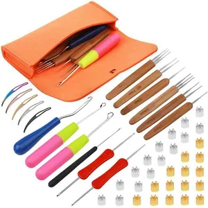 Complete dreadlock crochet hook set with 0.5mm and 0.75mm bamboo handle tools.