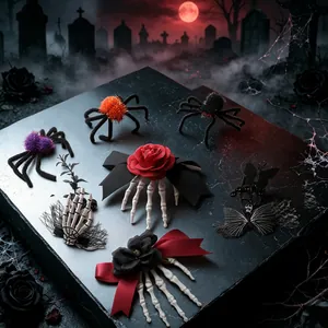 Set de pinzas para el pelo de Halloween con arañas de peluche y manos de esqueleto