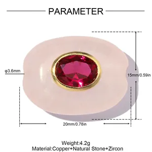 Detaillierte Produktparameter einer ovalen rosa Steinperle mit rotem Zirkon
