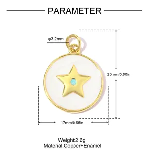 Spécifications de taille pour pendentif étoile en or en cuivre et émail blanc détaillé