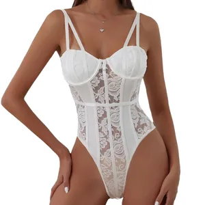Elegant white sheer lace bodysuit with underwire for a sexy slim fit bodysuit silhouette