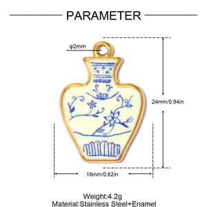 Product parameter details for the blue and white porcelain vase pendant in stainless steel