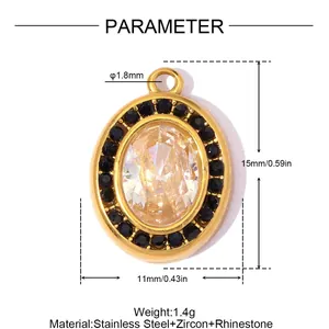 Detailed dimensions and material specs for the oval gold stainless steel zircon pendant
