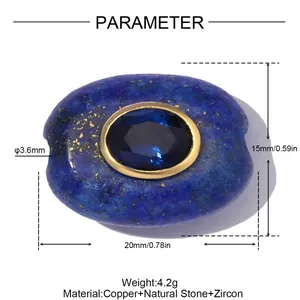 Detail einer blauen Natursteinperle mit Maßen und Materialangaben für DIY-Schmuck