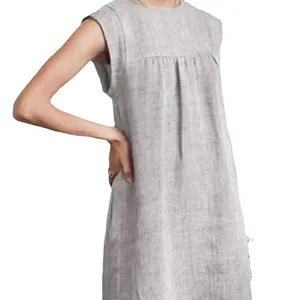 Lockeres minimalistisches graues Baumwoll-Leinen-Kleid ärmellos für den Sommer