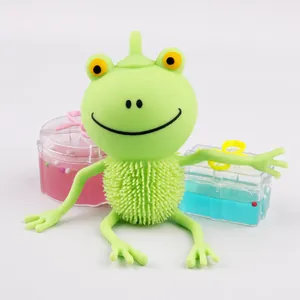 Cute green cartoon frog squeeze toy with textured belly for stress relief and fun