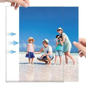Detailed view of transparent magnetic acrylic fridge photo frame with side insertion
