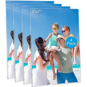 Set of 4 clear magnetic acrylic photo frames 5x7 inches for vertical or horizontal display