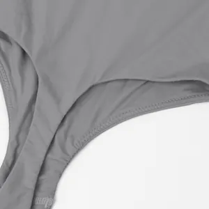 Detailed close-up of grey sleeveless bodysuit shapewear showing high-quality stitching