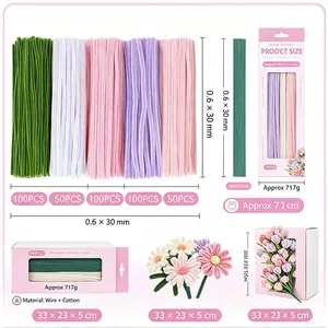 Set fai-da-te di scovolini per fiori fatti a mano con steli colorati e accessori