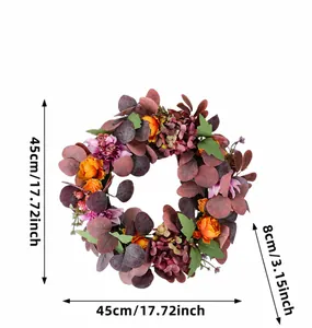 Dimensions of autumn peony hydrangea wreath showing 45cm diameter and 224g weight