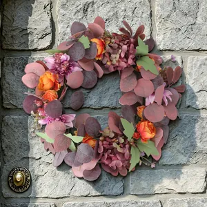 Beautiful handcrafted autumn peony and hydrangea artificial wreath for wall decor