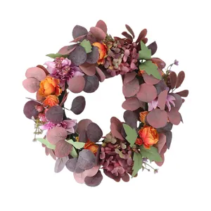 Autumn artificial flower wreath with peony and hydrangea for Thanksgiving wall decoration