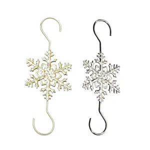 Lot de 2 crochets en S flocon de neige pour ornements de Noël en finitions or et argent 68mm