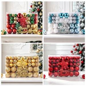 Set mit 100 sortierten galvanisierten Weihnachtskugeln mit Stern-Christbaumspitze