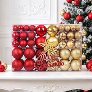 Detailansicht des 100-teiligen rot-goldenen Weihnachtskugel-Sets in Geschenkbox.