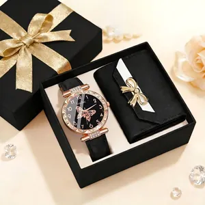 Detailansicht eines eleganten Schmetterlingsuhr- und Geldbörsen-Geschenksets für Damen