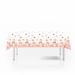 Nappe de fête arc-en-ciel bohème rose 108x180cm pour décoration de table anniversaire