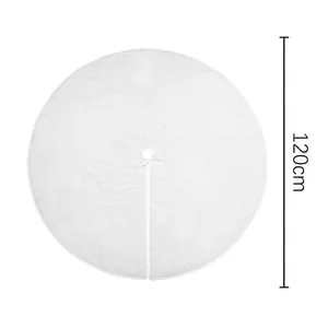 White faux fur plush Christmas tree skirt with 120cm diameter for holiday home decor