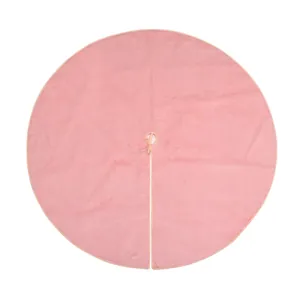 Soft plush pink Christmas tree skirt with elegant tie closure for holiday home decor
